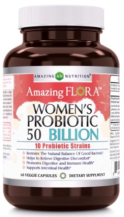 Amazing Flora Women's Probiotic 10 Strains 50 Billion 60 capvegi